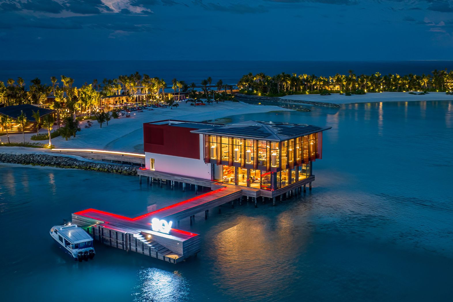 SO Maldives Arrival Pavilion Night Aerial